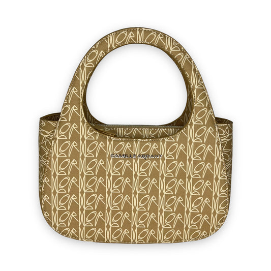 Luxury vegan leather Handbag crafted from with Camille Ardant’s signature Lord print. Zipper closure. The bag comes with two detachable crossbody straps: one chain detail strap and one adjustable shoulder strap. Silver hardware and twill fabric lining One interior zip pocket. One interior slip pocket Dimensions: 9.8” (25cm) Width x 4” (10cm) Depth x 6.7 (17cm) Height. Top handle 5” drop. Chain detail strap 23.5” (60cm) drop.